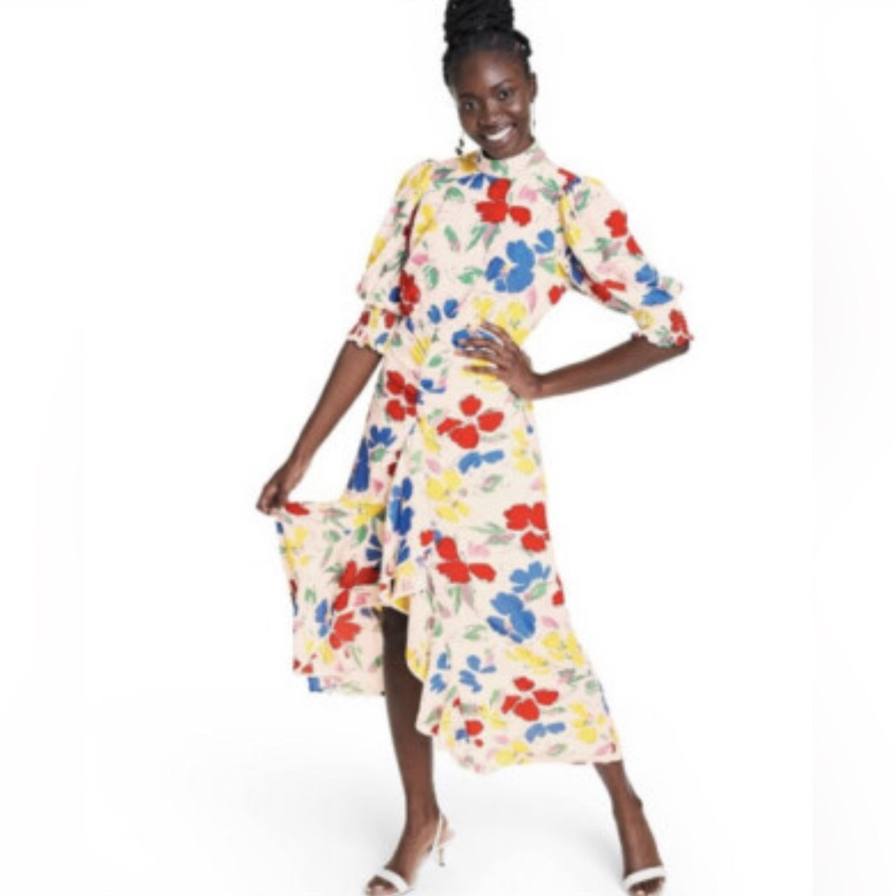 RIXO Floral Maxi Dress - Red, Blue, Yellow